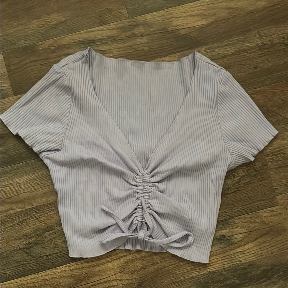 Romwe Women's Light Purple Ribbed Tie Crop Top Size Medium